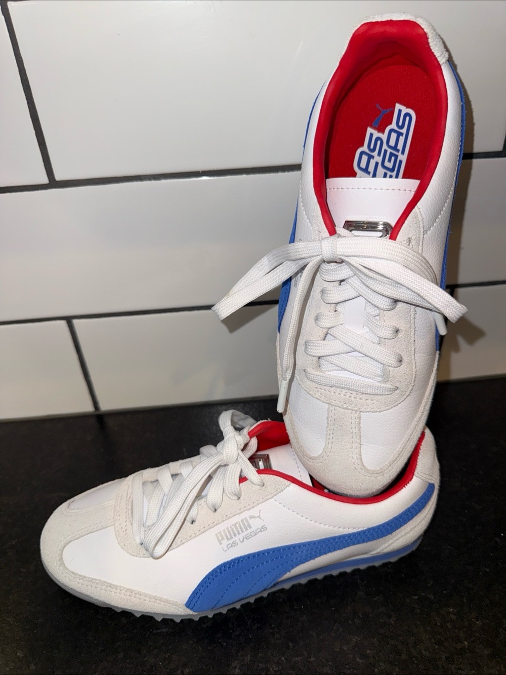 Puma White Blue Red Low-Top Athletic Sneakers